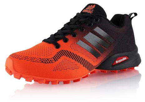 Fusskleidung® Damen Herren Wanderschuhe Atmungsaktive Trail Running Trekkingschuhe Orange Schwarz Schwarz EU 37