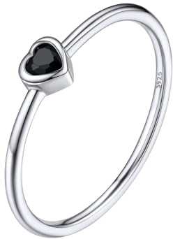 Silvora Schlichter Zirkonia Schwanzring Sterling Silber 925 Zirkonia Ring mit Herz Schwarzer Zirkon im Facetten Design Stapelbarer Damen Ring für Mode-Accessoires Ringgröße 47(14.8) in Silber