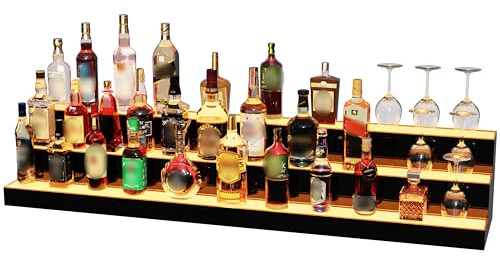 MESAILUP 60 Inch LED Lighted Liquor Bottle Display 3 Step Illuminated Bottle Shelf 3 Tier Home Bar Drinks Commercial Lighting Shelves with Remote Control (3 Tier, 60 inch)