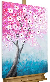 Kunstloft Quadro su tela | 100% DIPINTO A MANO | 60x90cm | Dipinto 'Flower Tale' | Fiori | Rosa Blu | Arte moderna