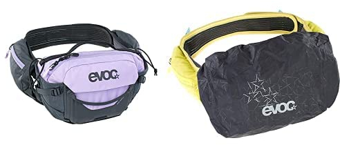 EVOC HIP Pack PRO 3 Hüfttasche & RAINCOVER Sleeve HIP Pack Regenschutz (Verstellbarer Hüftgurt, bis zu 3l Volumen, stylishe Schutzhülle für Bauchtaschen, inkl. 1,5l Trinkblase), Mehrfarbig/Schwarz