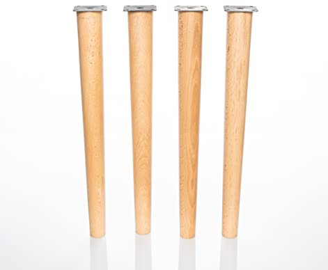 Pieds de meubles en bois de hêtre avec plaque de montage installée. Lot de 4 pieds de meubles de 8,10,12,15,20 cm de haut, pieds en bois coniques droits. (4 pièces, 30 cm, naturel)