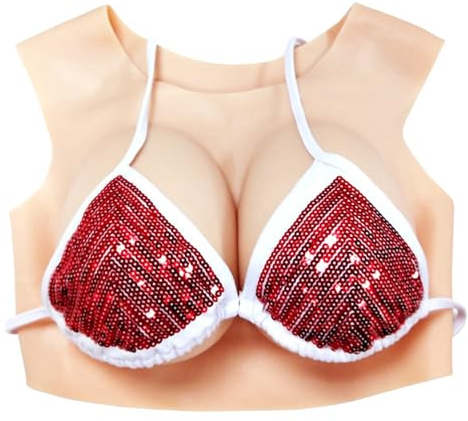 Wisfancy Silikon Brüste Brustformen, Künstliche Fake Brüste Realistisch Brustplatten Rundhalsausschnitt Silikonbrüste für Crossdresser Mastektomie Transgender (Nackt, E Cup-Elastic Cotton)