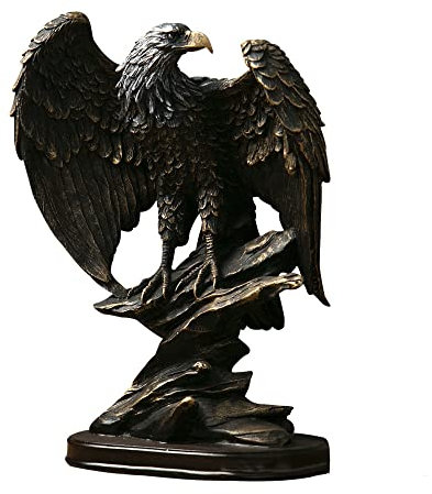 Adler mit ausgebreiteten Flügeln, Desktop-Skulptur Bronze Harz Tier Skulptur Winged Eagle Statue Ornamente,26CM