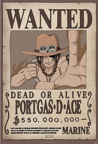 empireposter One Piece - Wanted Ace - Manga Anime Poster Grösse 61x91,5 cm + 2 St Posterleisten Alu 63 cm