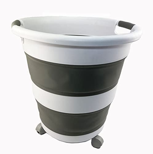 SAMMART Zusammenklappbarer Wäschekorb aus Kunststoff mit Rädern, 34L, Faltbarer Pop-Up-Aufbewahrungsbehälter/Organizer mit Rädern, tragbare Waschwanne, platzsparender Korb (Grau)