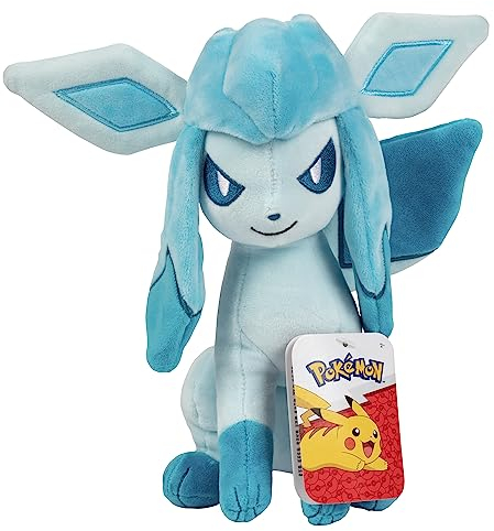 Pokémon Glaceon Plüsch, 20,3 cm, offizielles Lizenzprodukt, Eevee Evolution-Figur, authentisches weiches Stofftierspielzeug, Geschenk für Kinder, Jungen, Mädchen, ab 2 Jahren