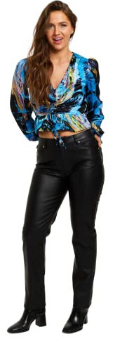 Liquorish Women's Multicolour Abstract Print Top with Ruched Front and Long Sleeves Blouse, 6