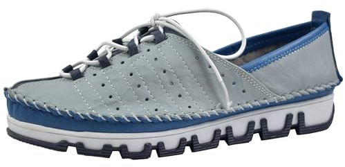 Gemini Damen Sneaker Leder sportliche Laufsohle Schnürschuhe 382357-01, Größe:37 EU, Farbe:Blau
