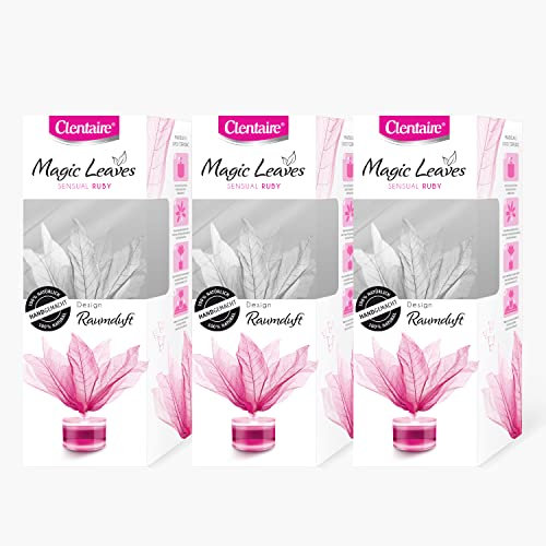 CLENTAIRE Magische Duftblätter Sensual Ruby 3er Pack, 3 x 50ml Glas - sinnlich fruchtiger Raumduft, handgefertigte Blüte aus Magnolienblättern, Raumdekoration