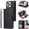 For iPhone 13 Pro Max Case 9 Card Holder Zipper Bag with Strap Shockproof Leather Flip Wallet Handbag Zip Pocket Phone Cover Stand Folio Magnetic Purse for iPhone 13 Pro Max Black