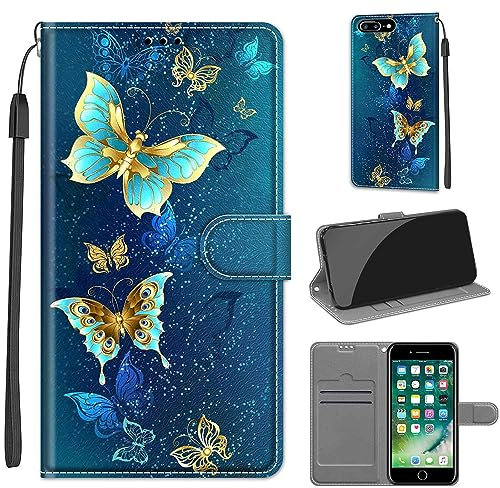 TOMYOU for iPhone 7 Plus 8 Plus Case, PU Leather Wallet Book Flip Folio Stand View Cover Pouch Compatible with iPhone 7 Plus 8 Plus Phone Case (Butterfly)