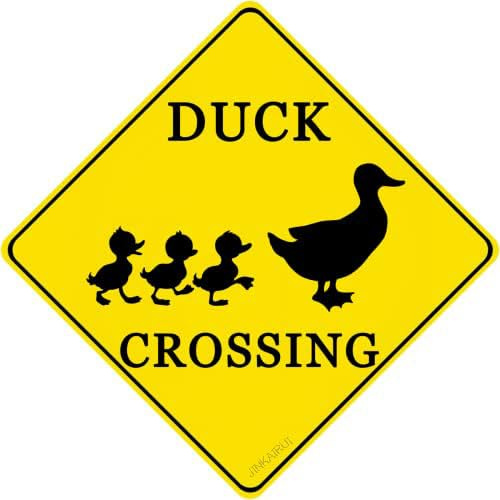 Duck Crossing Sign 20,3 x 20,3 cm pollici anatra segno divertente anatra decorazione cartello stradale all'aperto animale attraversamento segno riflettente per fattoria garage anatra Xing segno, idea