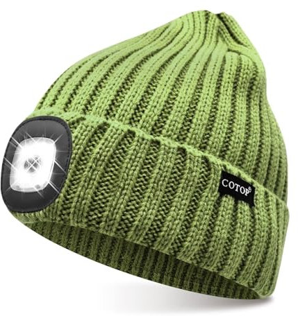 COTOP Mütze mit Licht, Led Strickmütze Herren Winter, Geschenke Männer Weihnachten, Warm Beanie mit Stirnlampen für Joggen, Wandern, Laufen, Radfahren