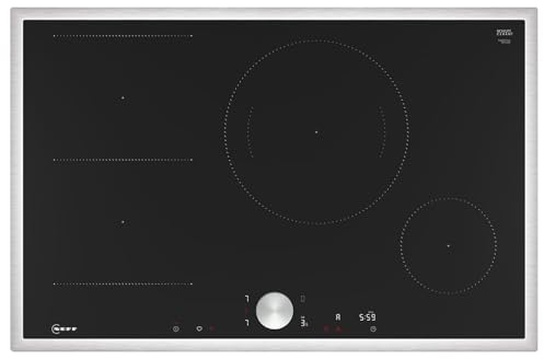NEFF T58STS1L0, N 90, Induktionskochfeld, autarkes Glaskeramik-Kochfeld 80 cm breit, Twist Pad, Combi Induction, Home Connect, Smart Hood Automatic, aufliegend, Schwarz