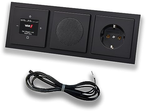 Busch Jäger DAB+ (DAB PLUS) UnterputzRadio 8215U-101 Future Anthrazit, Set mit Lautsprecher, Abdeckungen, Steckdose mit Kinderschutz, Rahmen + 0,9 m EBROM Wurfantenne zur Empfangsoptimierung - 8215U
