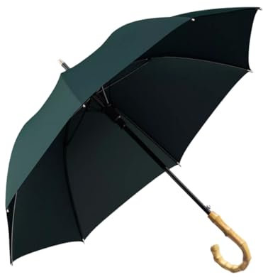 JITEM Parapluie en bâton de Bambou rétro Fait à la Main avec poignée en J Ouverture Automatique Couleur Unie 210T 8 Nervures Coupe-Vent Grand Parapluie de Pluie Classique pour Hommes et Femmes
