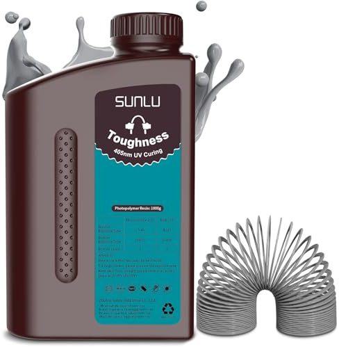 SUNLU High Toughness 3D Printer Resin, Enhanced Flexible 3D Printing Photopolymer Resin, 405nm UV Fast Curing 3D Resin for Most LCD DLP SLA Resin 3D Printers, Bendable and not Brittle, 1KG Grey