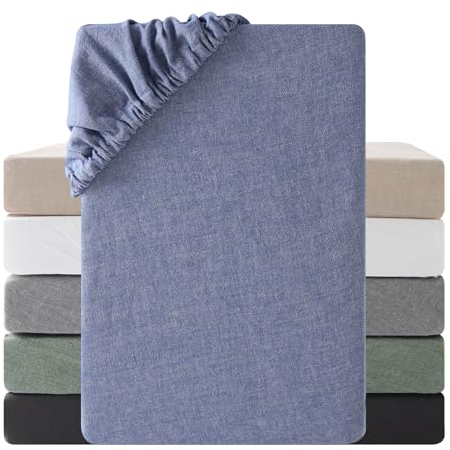 SOULFUL Spannbettlaken 180x200cm, 100% Gewaschene Baumwolle Bettlaken Spannbetttuch bis 25cm Matratzenhöhe, Atmungsaktiv mit Leinenartigem Griff, öKotex Zertifiziert-Denim Blue