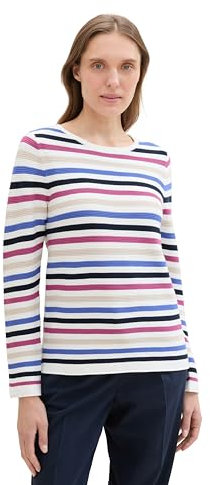 TOM TAILOR Damen Basic Strickpullover aus Bio-Baumwolle, 36208 - Colorful Knit Stripe Design, S