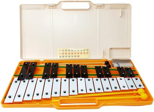 ROCKSTAR - Glockenpiel Carrillón Metalófono AG27K Cromático, 27 Teclas Negras y Blancas con Estuche, 4 Mazas y Paño de limpieza. Xilófono para Estudiantes y Profesionales, Instrumento Musical
