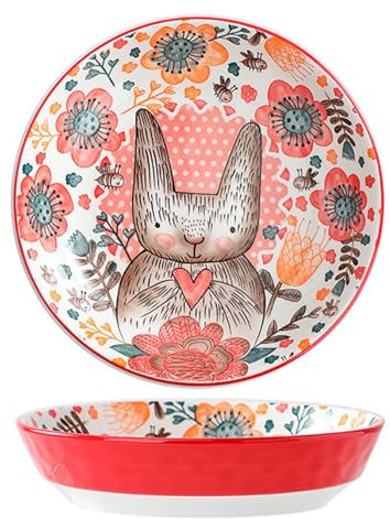Speiseteller Porzellan, Bunt Dessertteller Frühstücksteller 20cm Salatschüsseln, Keramik Pastateller Mikrowelle, Backofen Und Spülmaschinenfest, Cartoon Stil Gerichte Für Küche (Langohr-kaninchen)