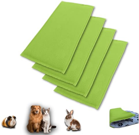 NEO SOLVO 4 Stück Fleece Spielplatzmatte für Meerschweinchen und Kaninchen - Alles in einem: eine Decke, EIN riesiger Tunnel, EIN Haus, EIN Kissen und EIN Bett - 70 cm x 105 cm - Grün
