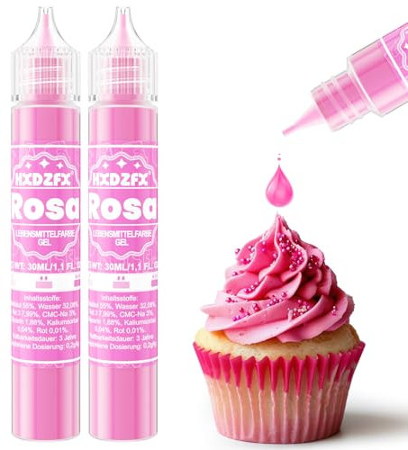 Lebensmittelfarbe Gel - HXDZFX 2×30ml Lebensmittelfarbe, Hochkonzentriertes non-Zucker Food Coloring für Tortendeko, Fondant Weiss, Macarons, Torte, Backen, Osterei, Slime (Rosa)