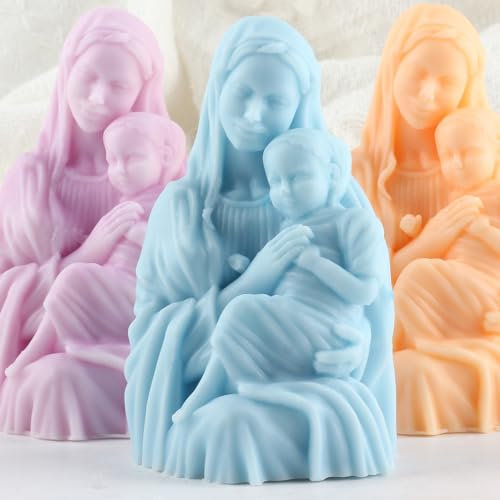 XIAOSHUI Stampo in silicone per candela della Madonna Conestabile Madonna Stampo in silicone Gesù Bambino Famiglia Stampo per fusione in resina per candela Decorazione domestica Stampo per candele per
