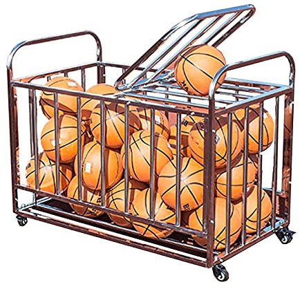Portable Ball Storage Cart/Cage, Large Capacity Versatile Balls Organizer Rack For Basketball Football Volleyball, With Lockable Lid, School/Nursery