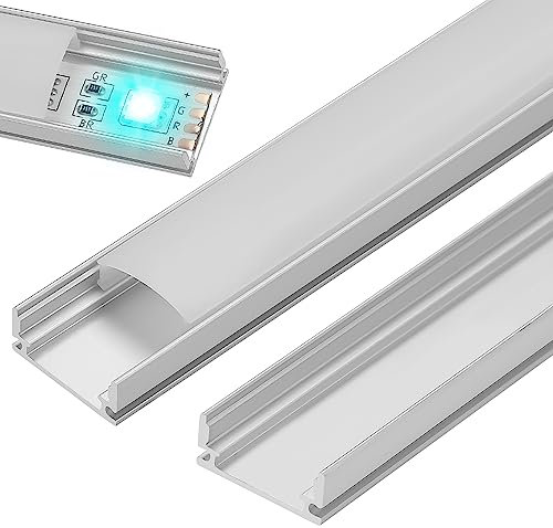 Fiqops Profilés LED en Aluminium - Lot de 10 Canaux en U pour Bandes (Jusqu'à 12,5 mm) - Avec Embouts, Clips de Montage et Diffuseur
