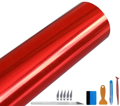 NewL Glänzende Spiegel-Chrom-Vinylfolie Folie Folie Aufkleber blasenfrei DIY Auto Selbstklebend Wrapping Film, rot, 30x300cm