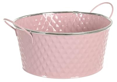 HERSIG - Cubo metal color rosa | Macetero redondo ancho de metal - 22x10cm