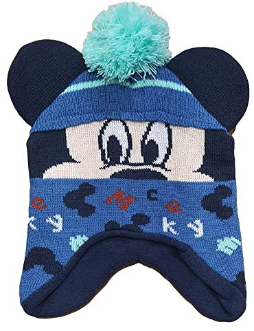 Peruanische Micky Maus Disney Mütze Wintermütze mit Ohrenklappen für Kinder, blau, 48-49