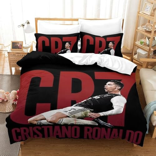 BSTELA9IE Cristiano Ronaldo Bettbezug Set 3 Teilig Bettwäsche Set Kinderbettwäsche-Set Reißverschluss Mit Kissenbezug Betten Set Für Jungen Und Mädchen, Kinder Single(140x200cm)