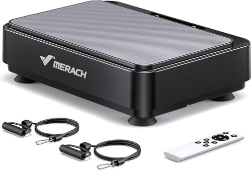 MERACH Mini Vibrationsplatte für Gewichtsverlust und Formung, Ganzkörper-Workout-Vibrationsplattform, 1-99 Stufen, 9 Programme, Automatische oder Manuelle Steuerung (Schwarz)