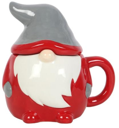 Inevitable Red and Grey Gonk Lidded Christmas Mug, 300ml Capacity