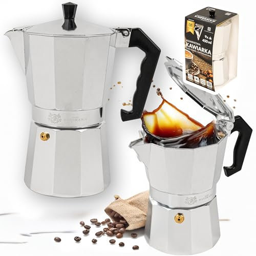 KARL HAUSMANN Espressokocher - 9 Tassen - 450ml - Espresso Maker - Silber Kaffeekocher für Gasherd - Mokkakanne - Espresso Kocher - Moka Pot - Espressokanne - Kaffeemaschine - Camping Kaffeemaschine
