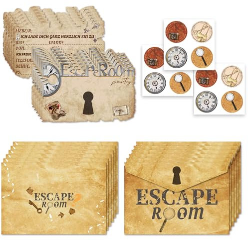 12 PCS Escape Room Einladungen Set beinhaltet 12 Pcs Escape Room Einladungskarten 12 Pcs Escape Room Umschläge 12 Escape Room Aufkleber für Jungen Mädchen Geburtstagseinladungen Party Einladungen