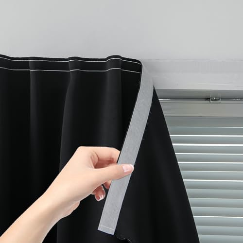 Adhesive Blackout Curtains- Self Stick Shades Window Blinds Curtains No Rod Needed Easy to Hang Curtains, Use for Bedroom, Living Room, Dining Room, Kitchen, Home Office, 59W X 71L, Black, 1 Panel