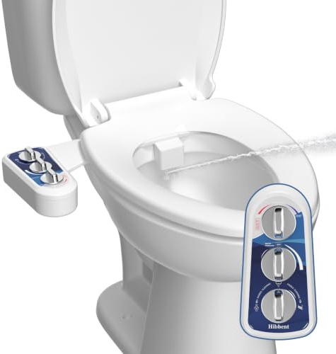 Hibbent Bidet-Aufsatz für Toilette mit selbstreinigender Doppeldüse, Heiß- und Kaltwasserspray, nicht elektrisch, mechanischer Toilettensitz, Bidet für hintere oder weibliche Waschung, desinfizierend