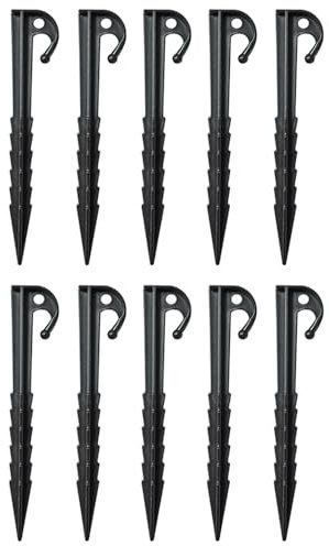 SEIWEI Schwarz, 10Stück Gezackte Hochleistungs-Kunststoff-Zeltnägel und -pfähle, perfekt für Campingzelte, Markisen, Regenplanen, Unkrautvliese und Rasenzubehör im Freien