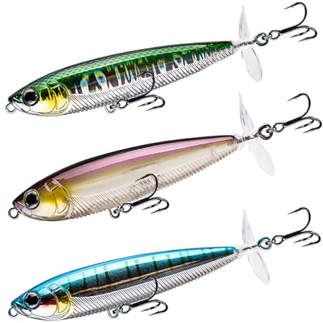 TABKSOLA Oberflächenköder, Whopper Plopper Barsch Köder,Schwimmender Bleistiftköder mit Propeller-Schwanz für Schwarzbarsch, Geeignet für Süß- oder Salzwasser.