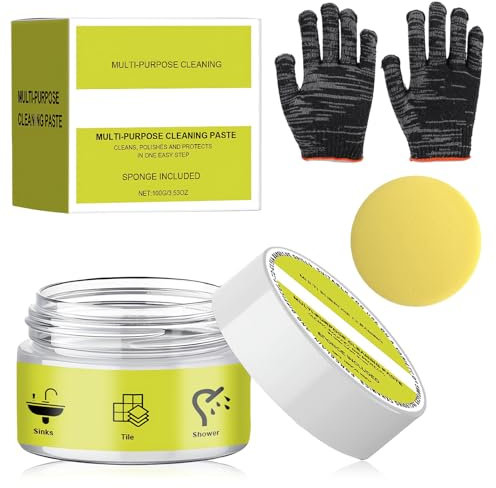 Cleaning Paste,All Purpose Cleaning Stone Paste with Spong and Gloves,Kitchen Scrub Cleaner,High Efficiency Cleane Product For Home,Household Miracle Cleaner for Shower,Bathroom,Kitchen,Floor