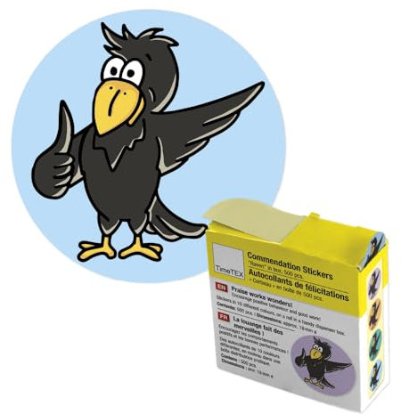 TimeTEX Belobigungs-Aufkleber Rabe in Spender-Box - 500 Stück - 62206