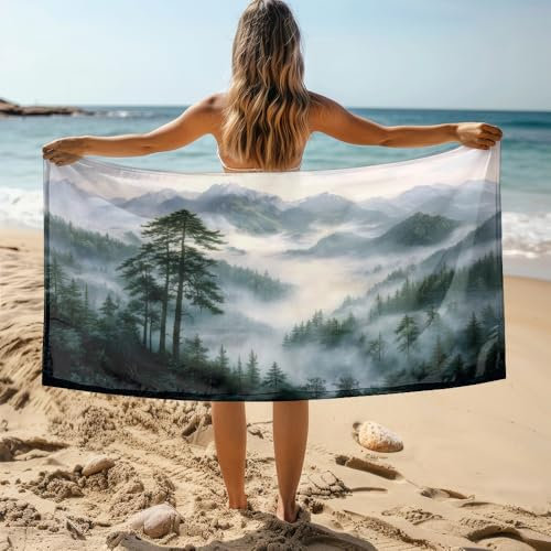 Strandtuch 70X150 Grüner Berg Mikrofaser Handtuch Beach Towel,Strandlaken,Strandtücher,Picknickdecke wasserdichte Stranddecke, Stranddecke Sandfrei für Strand, Park, Camping, Wandern