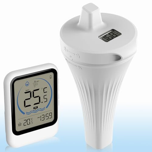 Warmfay Thermomètre de piscine sans fil étanche IP68 avec écran LCD, facile à lire, thermomètre flottant pour piscine, jacuzzi et aquarium