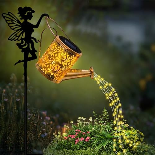 wioilyoy Solarleuchten Außen Garten Deko Solar Fee Deko Flor Lichtleiste Gießkanne Deko Metall Außendekorationen