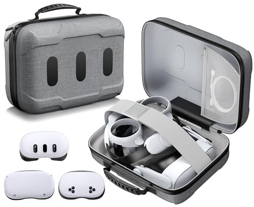 Große Tasche für Meta Quest 3/3S/2, Reisen und Aufbewahrung Tragetasche Kompatibel mit VR Headset Touch Controller Akku Elite Strap Zubehör, 180° Reversible Wasserdicht Hart Tasche für Quest 3/3S/2