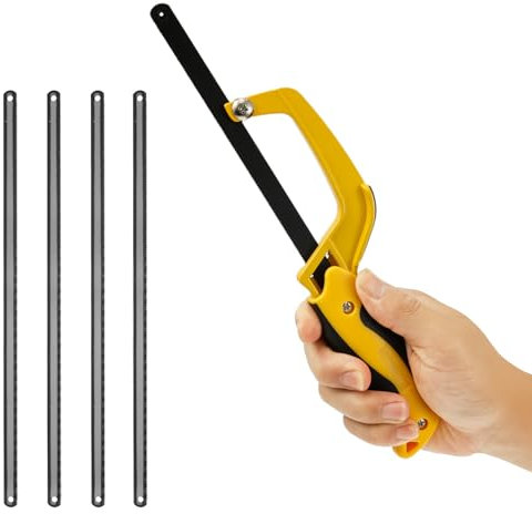 Cadre de scie à métaux avec 5 lames de scie à main multi-usage robuste de 30,5 cm pour bois, plastique, tuyaux en PVC, carrelage, métal